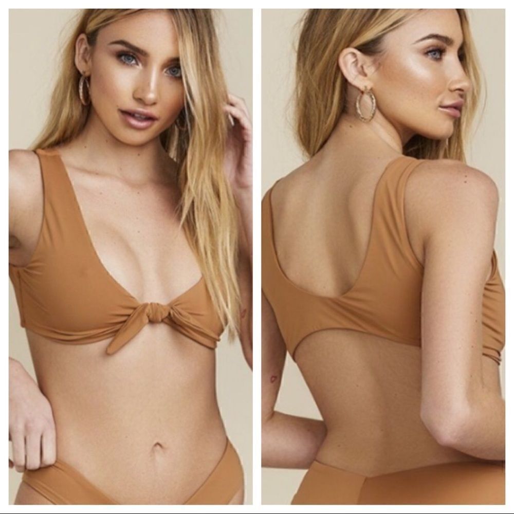 DIPPIN DAISEYS Nude Tie Front Bikini Swim Top Size Small‎